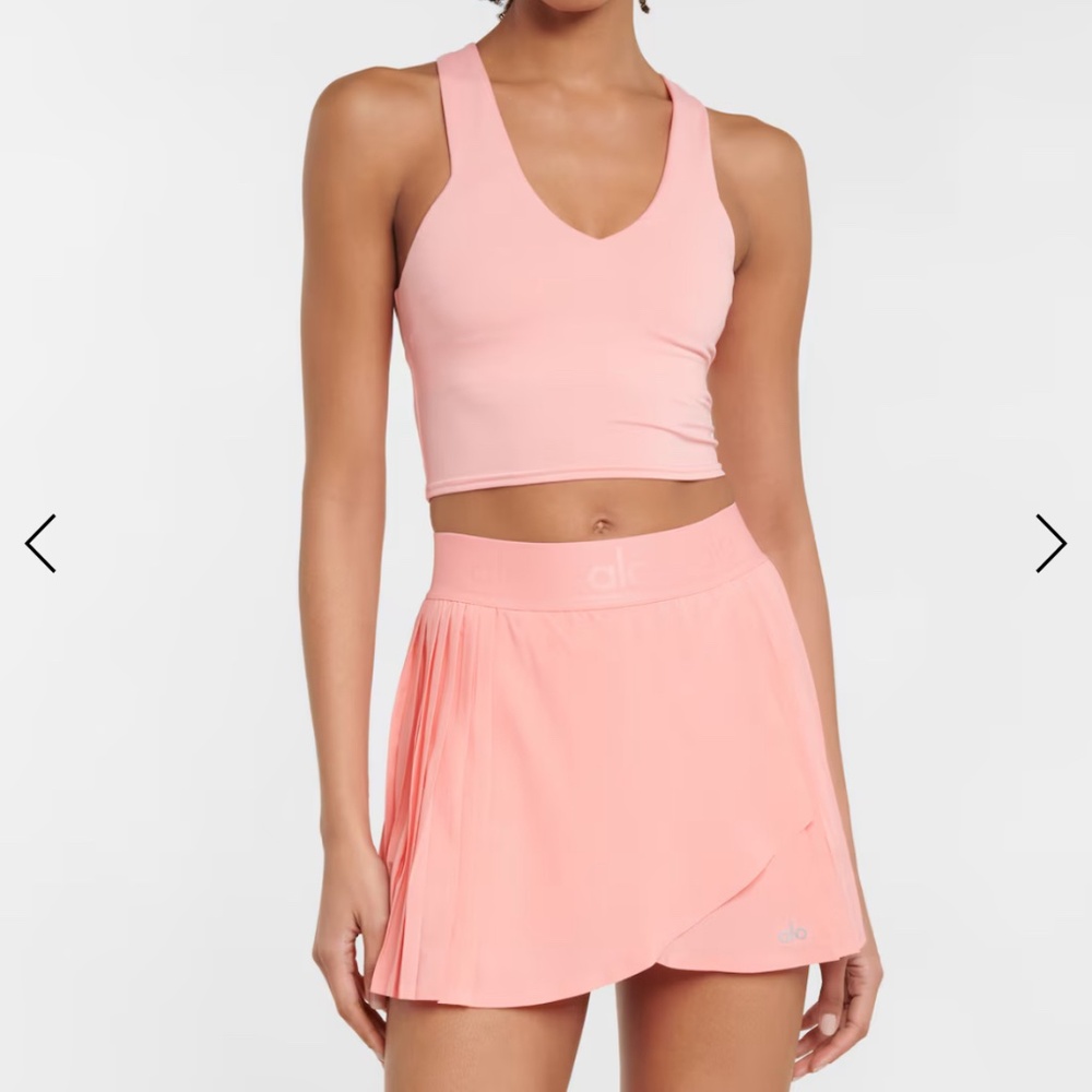 Set: Alo Aces Tennis Skirt Small Matching Crop Top Bra Small Pink Coral